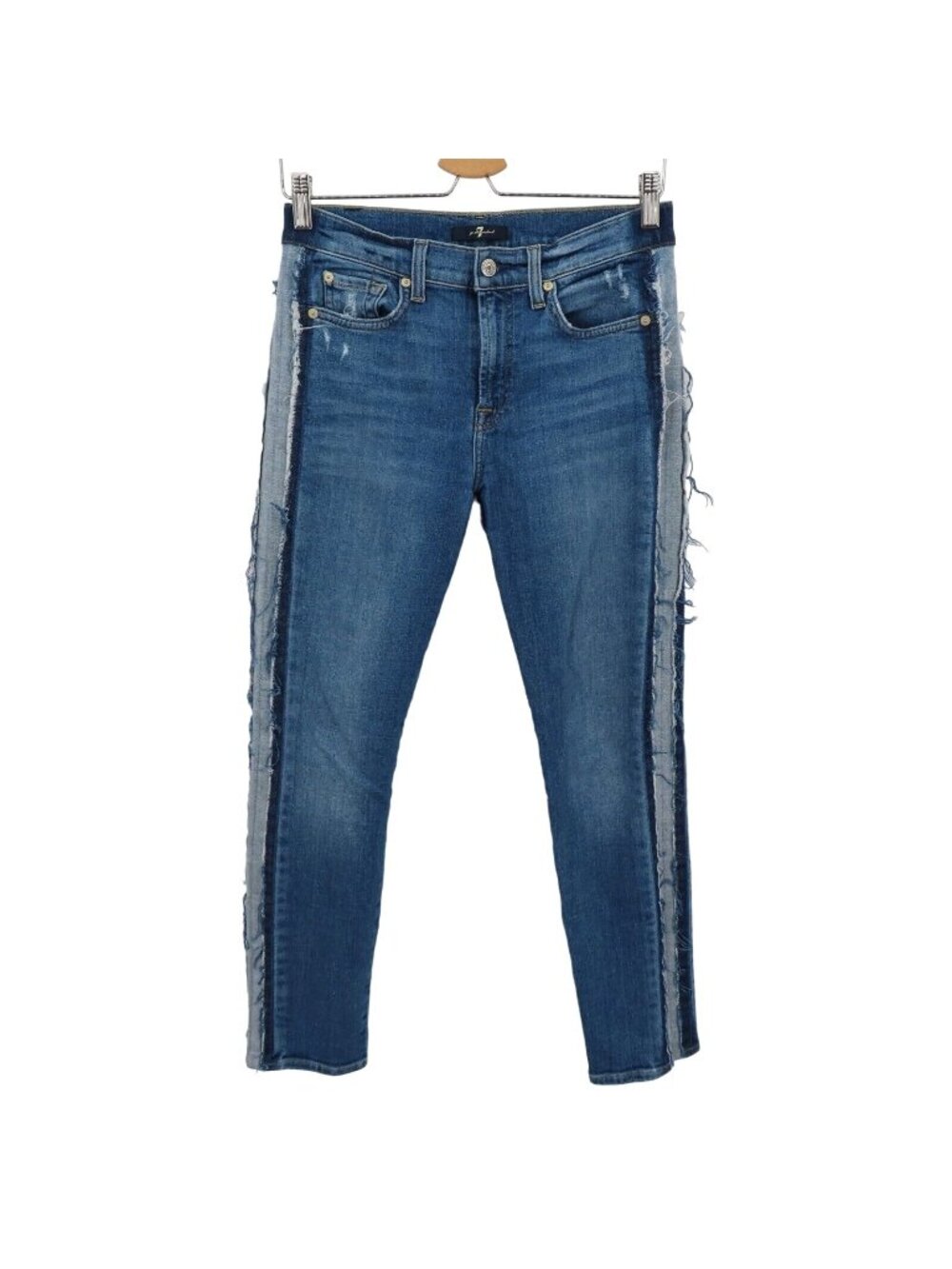 7 For All Mankind Women 28 Roxanne Skinny Ankle Raw Sides Blue Denim Jeans